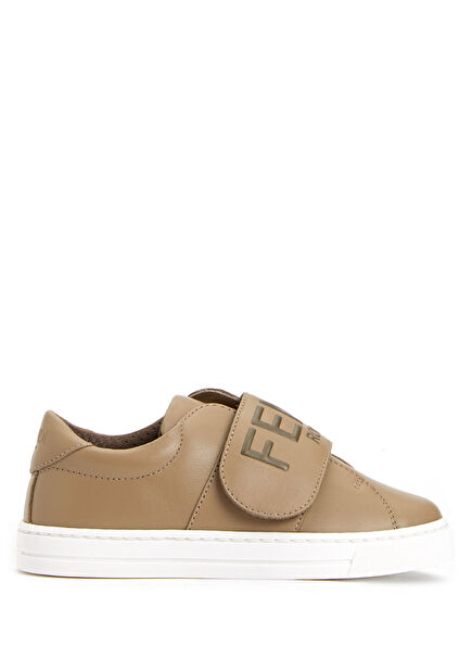 Unisex Kids Leather Sneaker With Beige Logo