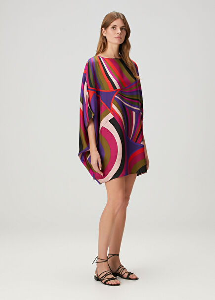 Purple Patterned Short Silk Caftan