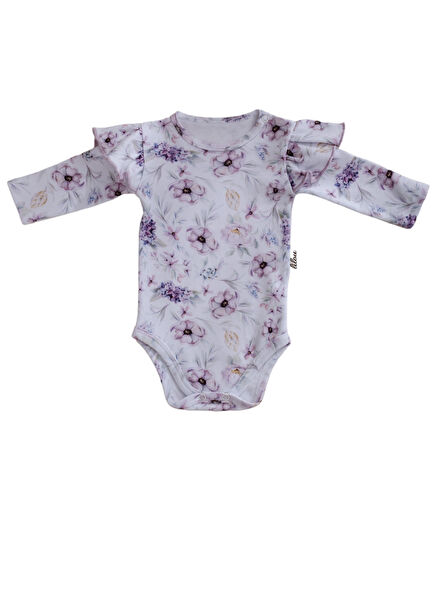 Alicia Beyaz Lila Kız Bebek Organik Pamuk Body