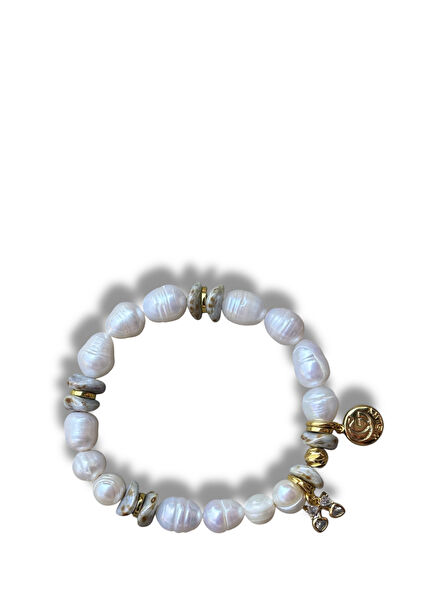 Doğal İnci 24 Ayar Altın Kaplama Kadın Bileklik