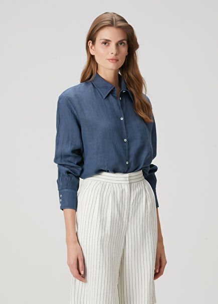 Selma Dark Blue Linen Shirt