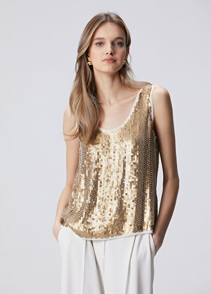 Gold Payetli Abiye Bluz