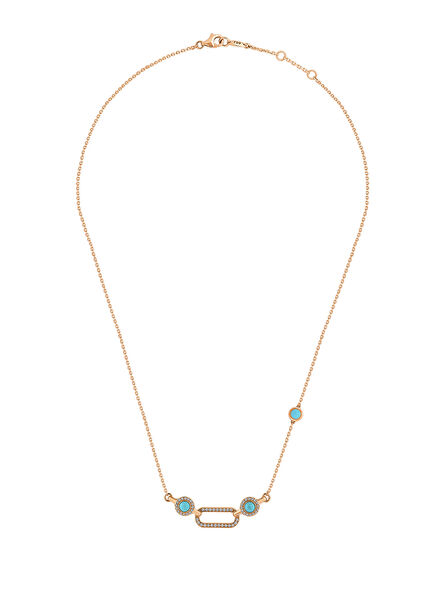 Tropica Chain 18K Rose Gold Turquoise Women's Necklace with Diamonds