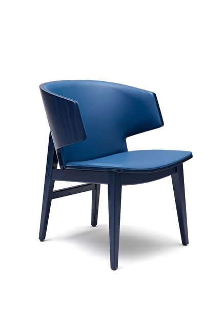Sarr Navy Blue Wood Leather Upholstered Armchair