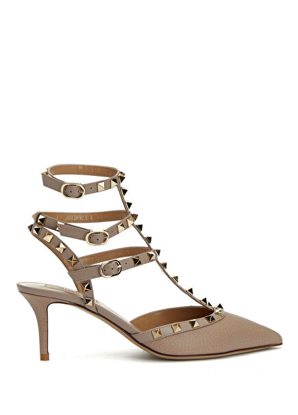 Rockstud Pudra Deri Topuklu Ayakkabı