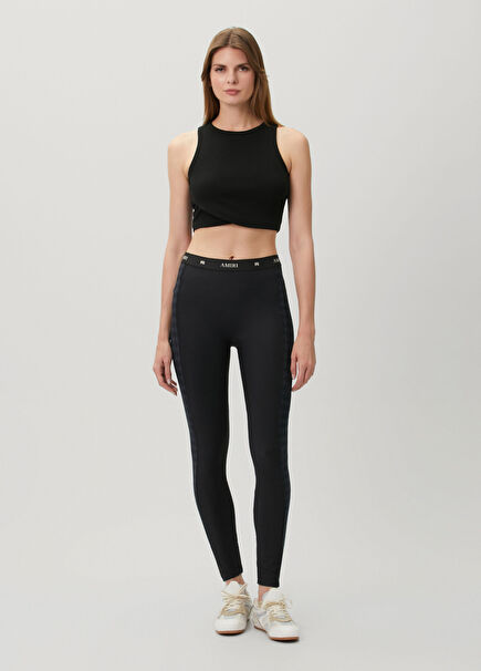 Black Waist Logo Strappy Leggings