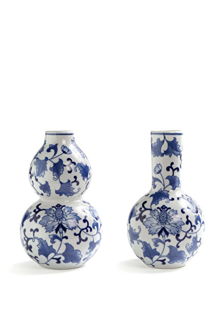 Dutch Delight Mavi Desenli Porselen Büyük Boy 2'li Vazo Seti
