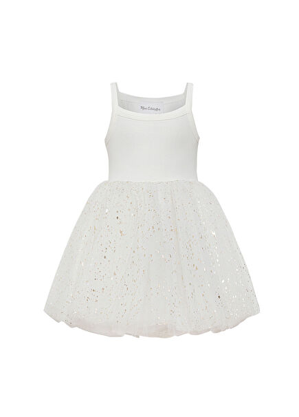 Off-White Foil Printed Tutu Girls' Dress