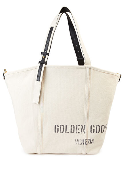 Ekru Logo Baskılı Kadın Alışveriş Çantası