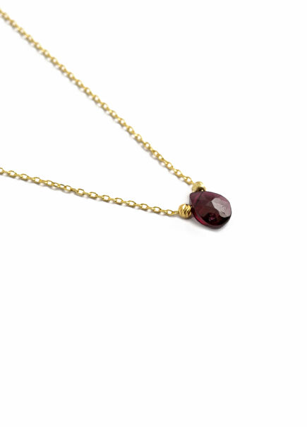 Granat Ocak Doğum Taşı 925 Ayar Gümüş Üzeri 18 Ayar Altın Kaplama Kadın Kolye
