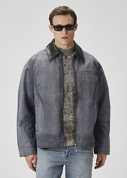 Grey Collar Garni Detailed Coat