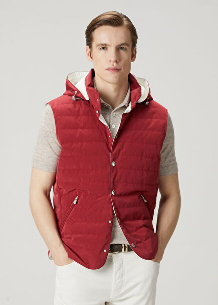 Burgundy Hooded Quilted Vest
