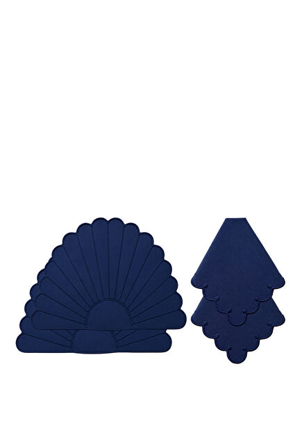 Navy Blue Seashell Embroidered 2-Piece Placemat and Napkin Set