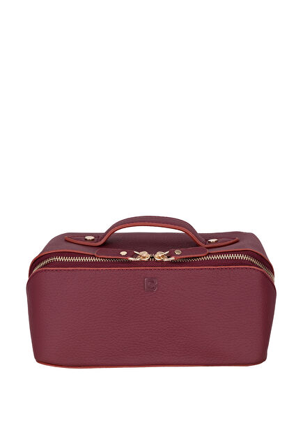 Ella Terra Burgendy Bordo Deri Makyaj Çantası 