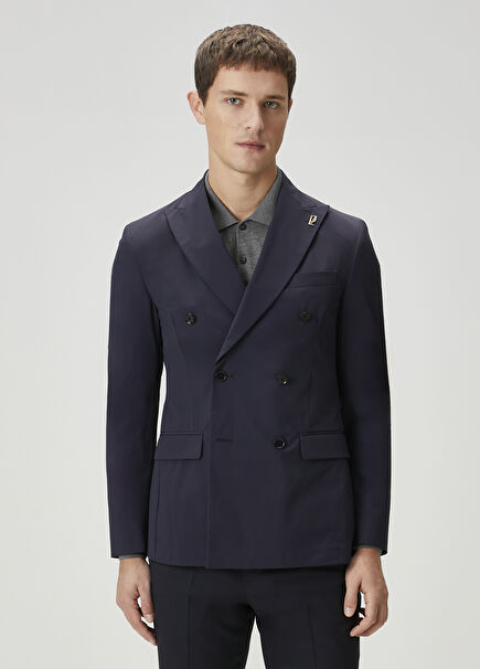 Navy Blue Double-Breasted Jacket