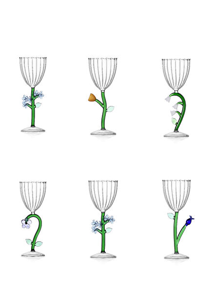 Botanica Collection Flower Figure Glass Set of 6 Glasses