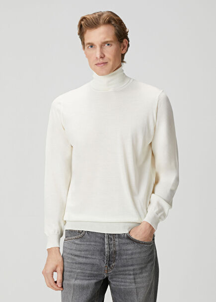 White Turtleneck Wool Sweater