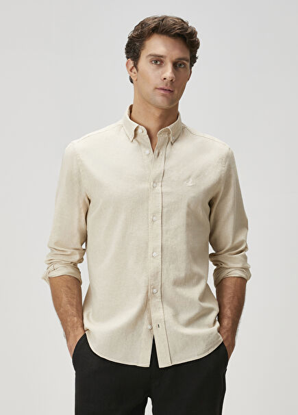Comfort Fit Beige Linen Shirt