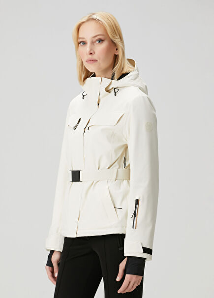 Regular Fit Ecru Hooded Ski Jacket