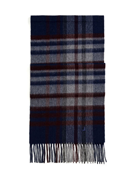 Navy Blue Plaid Men's Wool Scarf