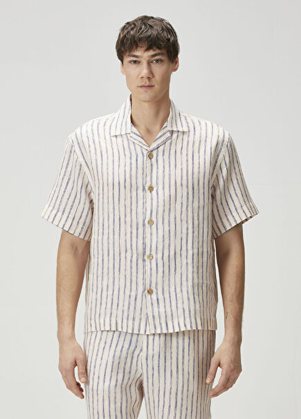 Eugene Cream Blue Striped Linen Shirt