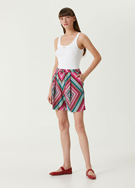 Pink Green Patterned Silk Shorts