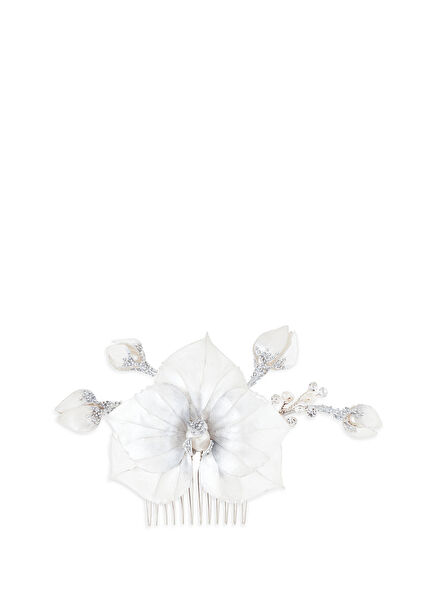 Orvia Beyaz Kristal Taşlı İnci Kadın Duvak Aksesuarı