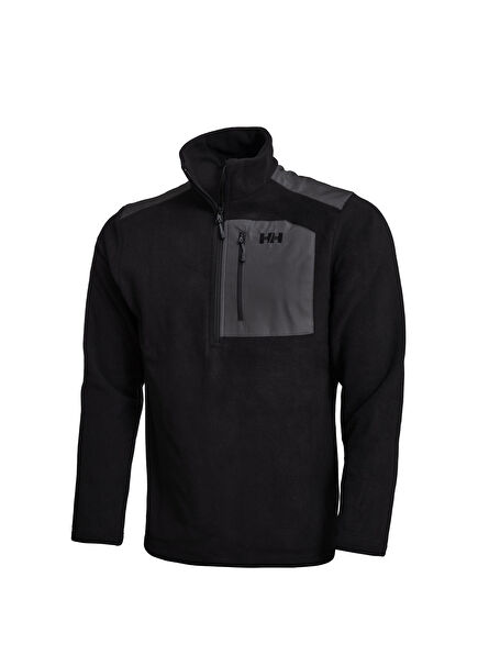 Block Black Half Zipper Men's Fleece Sweatshirt