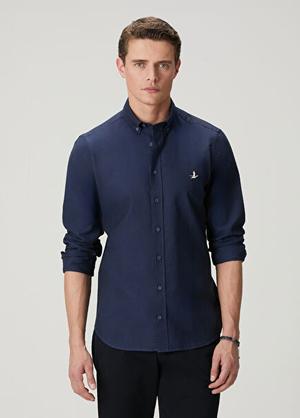 Slim Fit Navy Blue Oxford Shirt