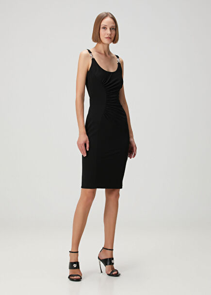 Black Midi Crepe Cocktail Dress