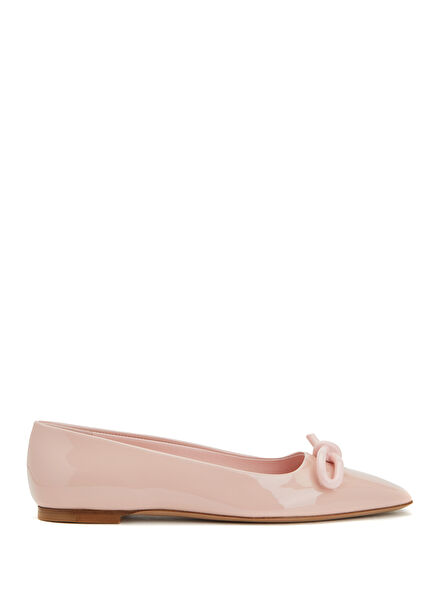 Leather Ballet Flats With Pink Bow Detail