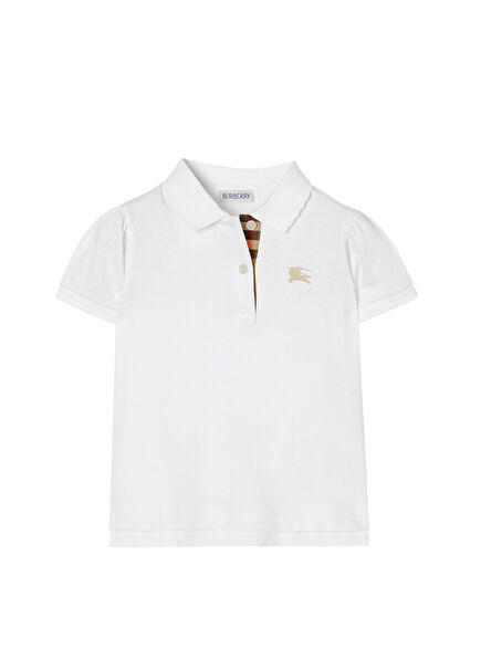 Cotton Beyaz Polo Yaka Kısa Kollu Unisex Çocuk T-Shirt