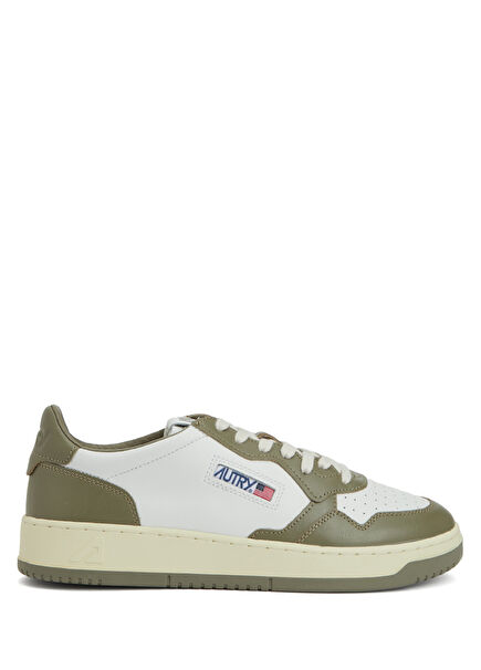 Khaki White Men's Leather Sneakers