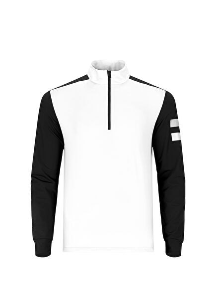 671-Mıcrofleece T-Neck Half Zıp Beyaz Siyah Erkek Polar