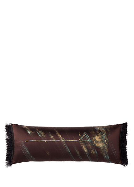 Rose Patterned Dark Brown Silk Throw Pillow 25 x 67 cm