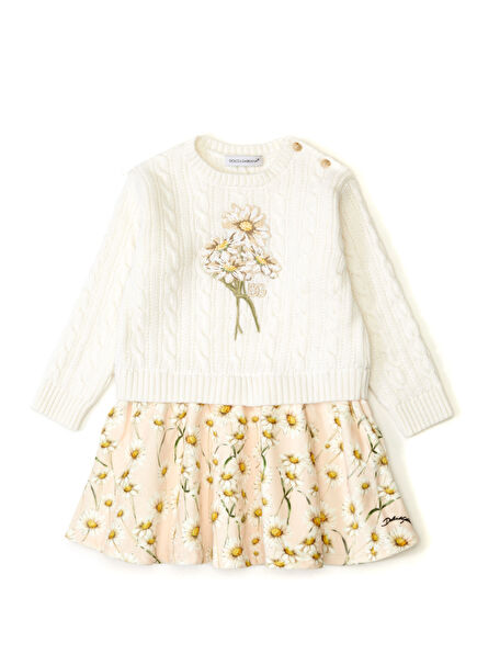 Çiçek Desenli Kız Bebek Yün Elbise
