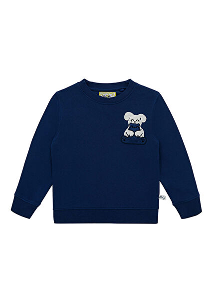 Lacivert Bisiklet Yaka Ses Çıkaran Uzun Kollu Unisex Çocuk Sweatshirt 