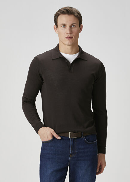 Kahverengi Polo Yaka Yün Triko