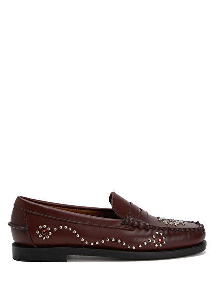 Dandette Studs Koyu Kahverengi Kadın Deri Loafer