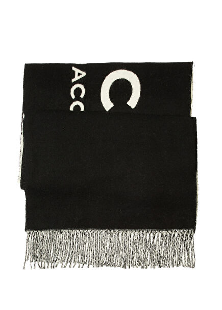Black Logo Women'S Wool Scarf