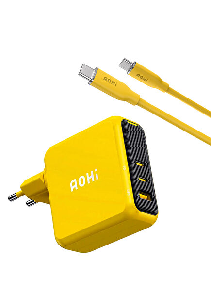 Magcube 140W 3 Portlu Şarj Adaptörü ve 140W 1m PD 3.1 480Mbps Süper Hızlı Şarj Data Kablosu Seti