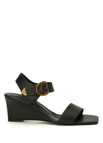 Black Amorphous Buckles Women's Leather Sandals
