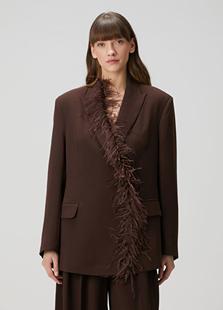 Ann Brown Feather Detailed Jacket