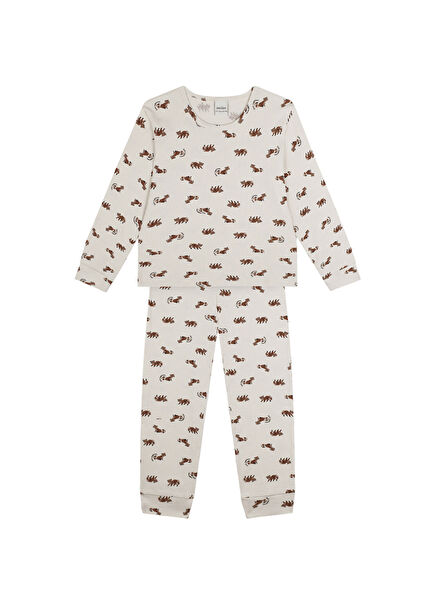 Rakun Desenli Uzun Kollu Unisex Çocuk Pijama Takımı