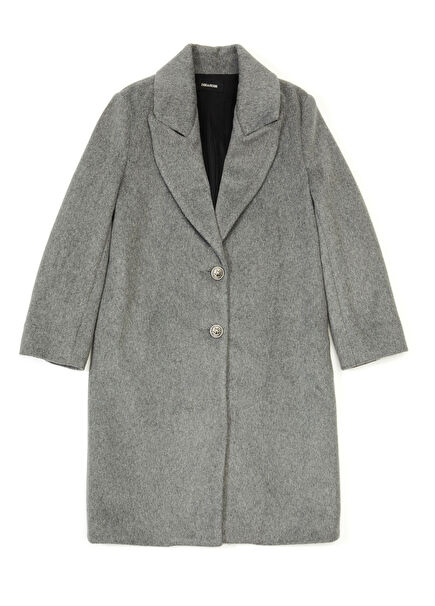 Gri Kız Çocuk Yün Klasik Kaban