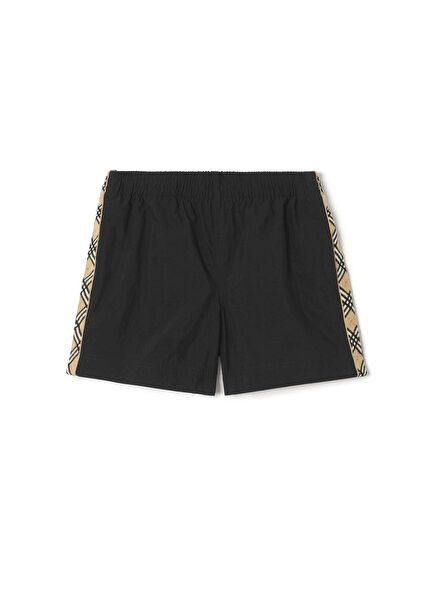Check Trim Kids Black Unisex Kids Swim Shorts
