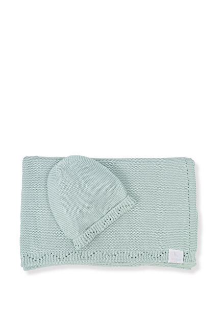 Violet Mint Organic Cotton Knitwear Baby Blanket and Hat Set of 2