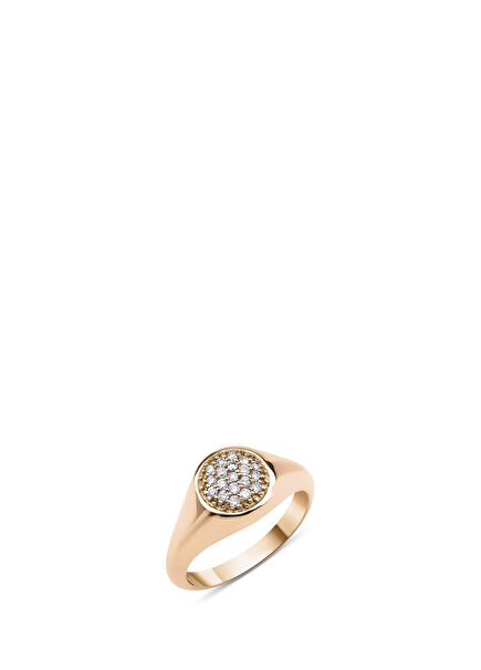 Pırlanta Taşlı Yuvarlak 18 Ayar Rose Gold Kadın Altın Yüzük