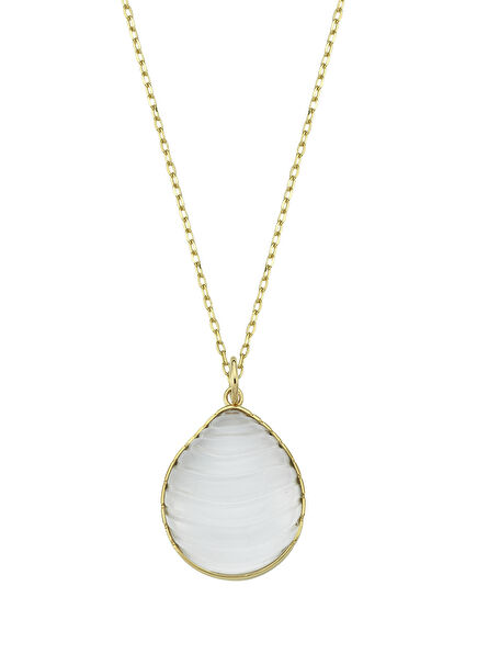 Handcrafted White Quartz Stone 14 Carat Yellow Gold Women's Gold Oyster Charm