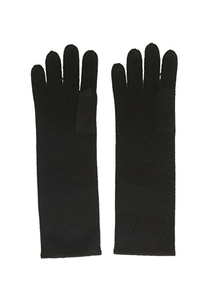 Siyah Taş Baskılı Kadın Kaşmir Eldiven